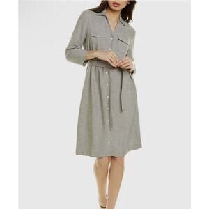 J. McLaughlin‎ 3/4 Sleeve Button Down Brynn Shirt Dress Light Gray Size Large